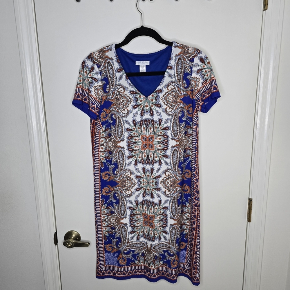 London Times Blue and Orange Paisley Dress Size 4P